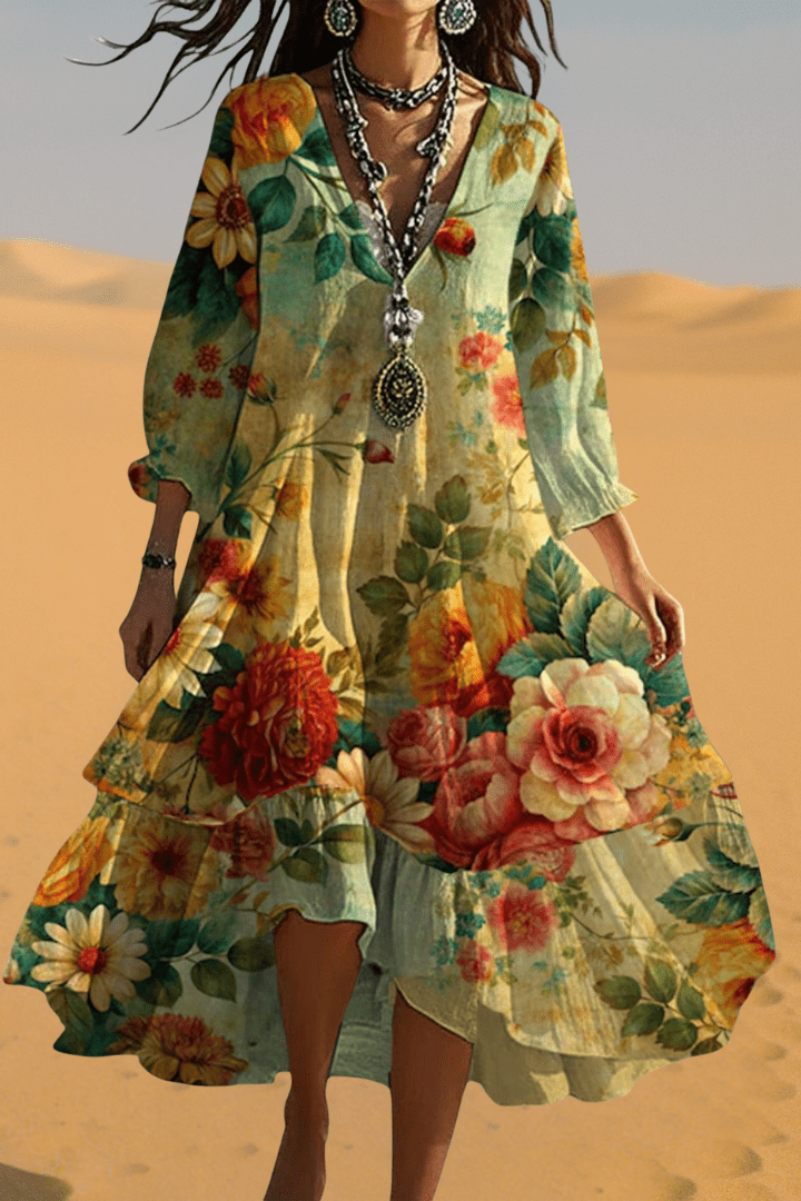 Samantha - Women's Vintage Boho V-Neck Maxi Dress for Summer Elegance 2