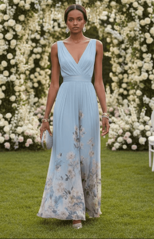 ELORIA – Elegant Floral Chiffon Maxi Dress for Women, Soft Flowing Fit