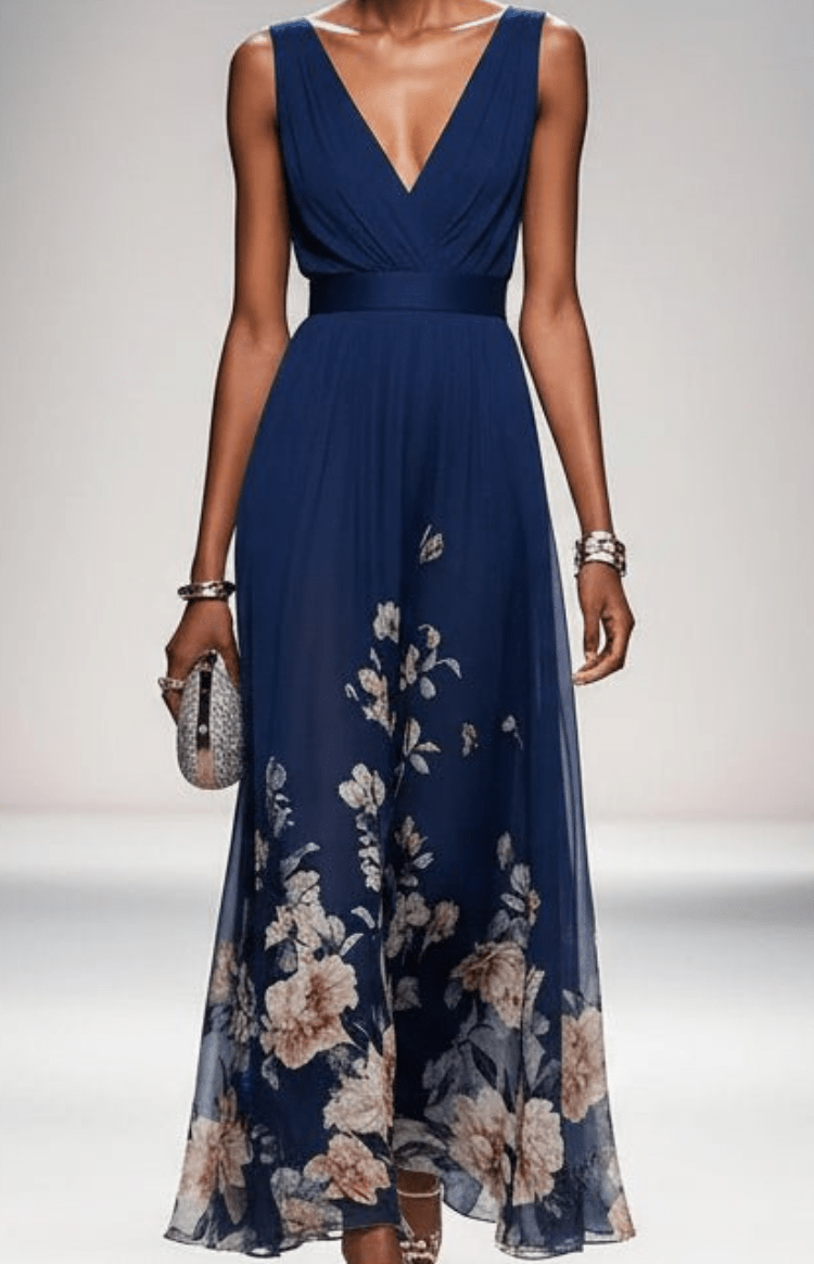 ELORIA – Elegant Floral Chiffon Maxi Dress for Women, Soft Flowing Fit