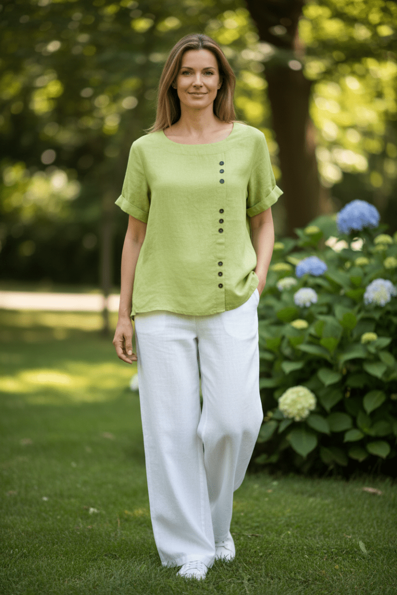 KELLYRA – Women’s Short-Sleeve Blouse with Clean Round Neck and Minimal Design