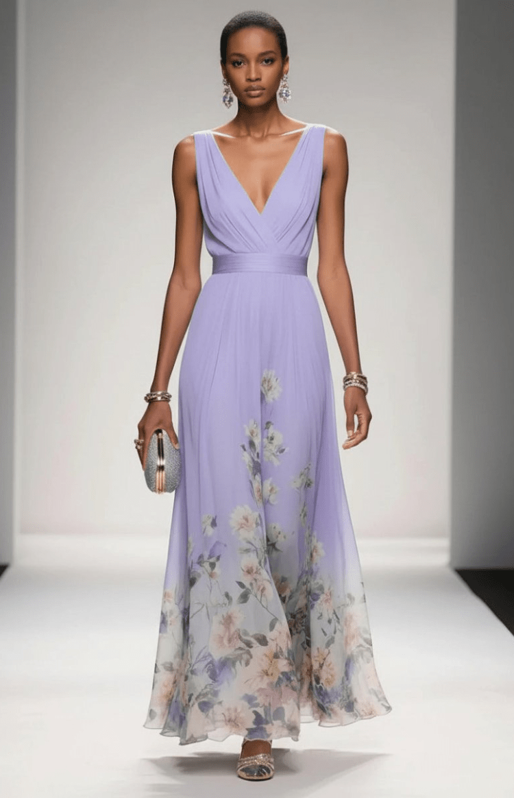 ELORIA – Elegant Floral Chiffon Maxi Dress for Women, Soft Flowing Fit