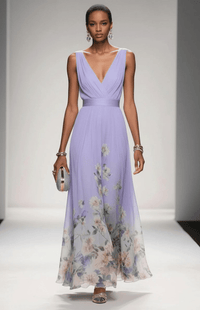 ELORIA – Elegant Floral Chiffon Maxi Dress for Women, Soft Flowing Fit