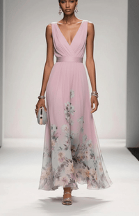 ELORIA – Elegant Floral Chiffon Maxi Dress for Women, Soft Flowing Fit