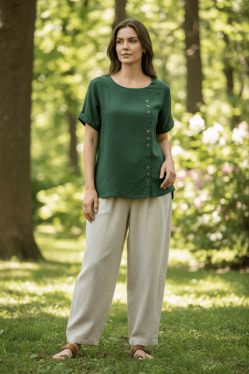 KELLYRA – Women’s Short-Sleeve Blouse with Clean Round Neck and Minimal Design