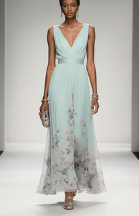 ELORIA – Elegant Floral Chiffon Maxi Dress for Women, Soft Flowing Fit