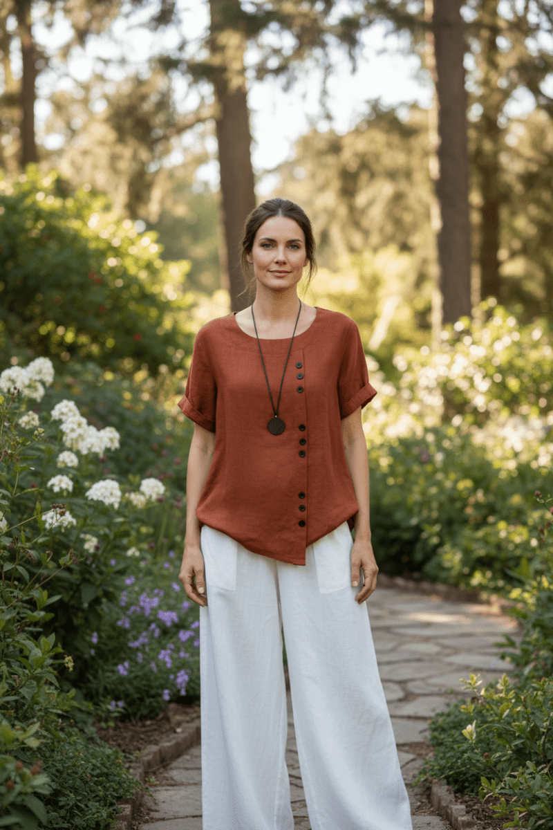 KELLYRA – Women’s Short-Sleeve Blouse with Clean Round Neck and Minimal Design