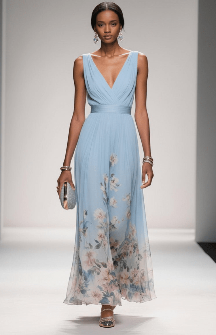 ELORIA – Elegant Floral Chiffon Maxi Dress for Women, Soft Flowing Fit