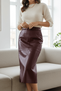 Diana - Genuine Leather Pencil Skirt with Sculpted Waist & Belt for Elegant Fit 1