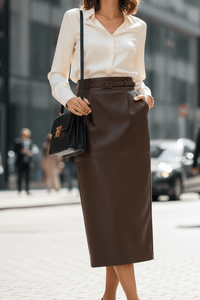 Diana - Genuine Leather Pencil Skirt with Sculpted Waist & Belt for Elegant Fit 2