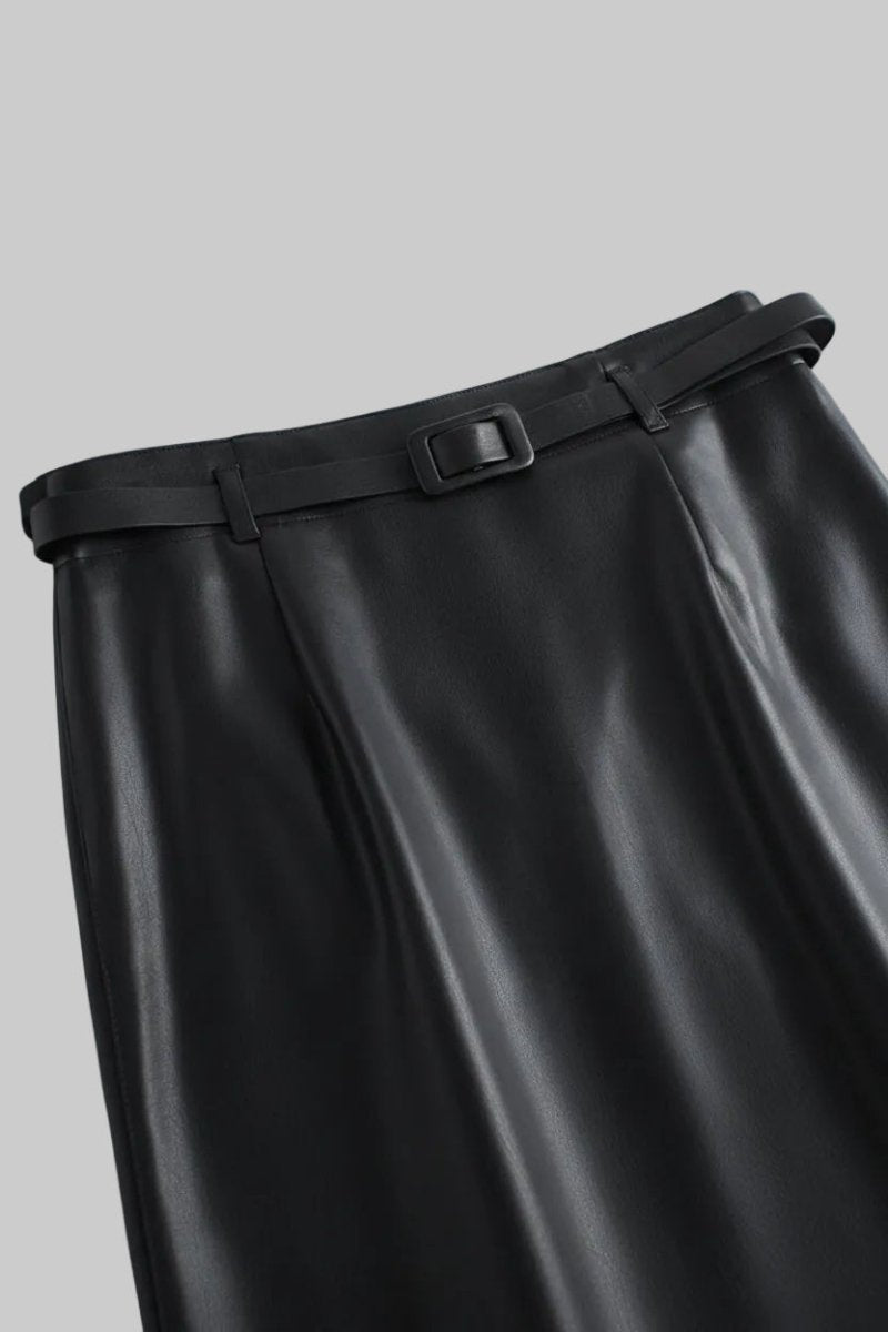 Diana - Genuine Leather Pencil Skirt with Sculpted Waist & Belt for Elegant Fit 7