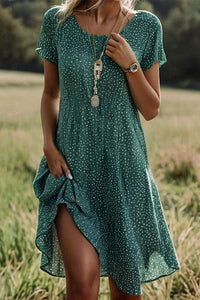 Else Women's Green Mini Summer Dress with Round Neck & Short Sleeves 1