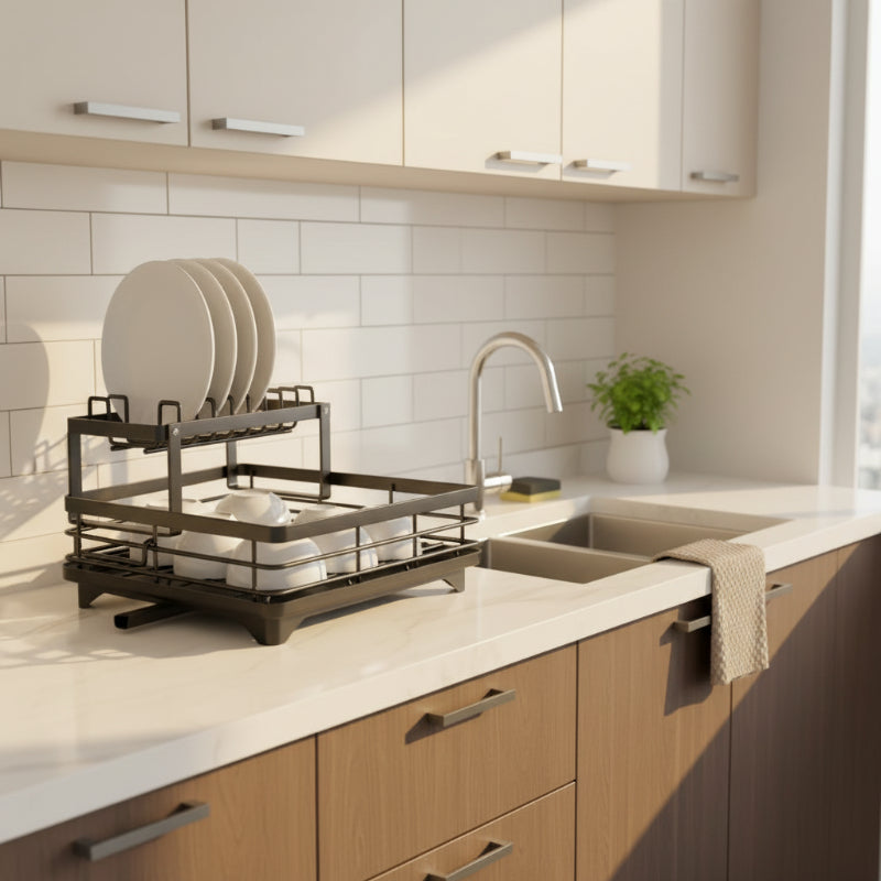 KITCHENFORM – Foldable stainless steel dish rack, space-saving design for modern kitchens 1