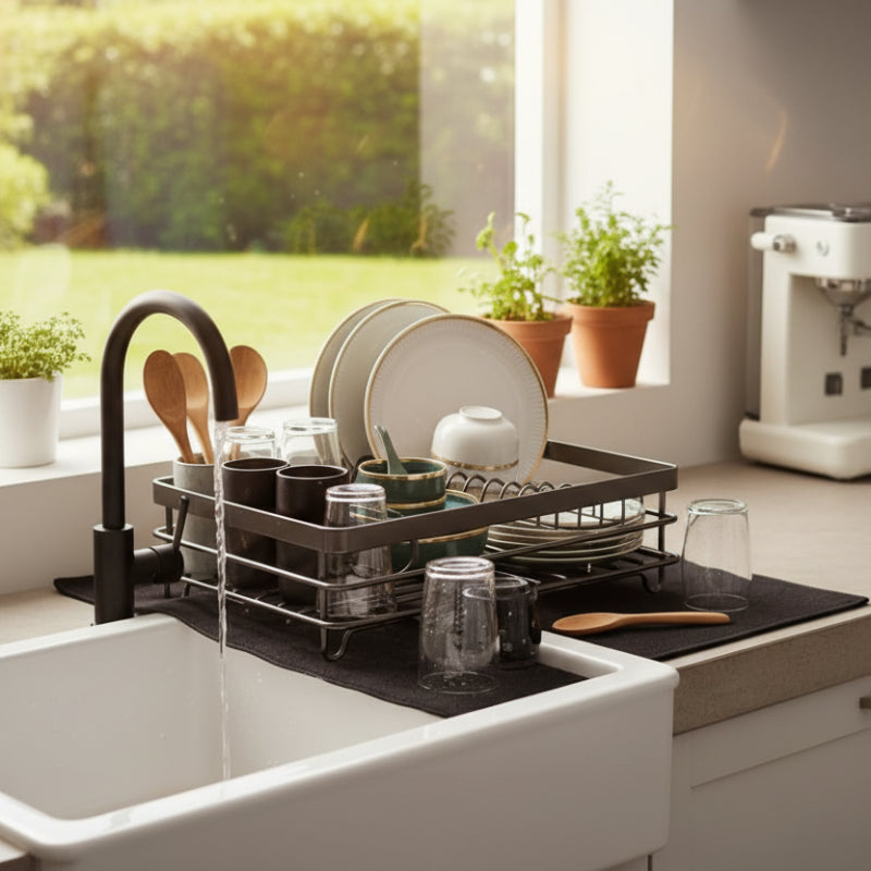 KITCHENFORM – Foldable stainless steel dish rack, space-saving design for modern kitchens 2