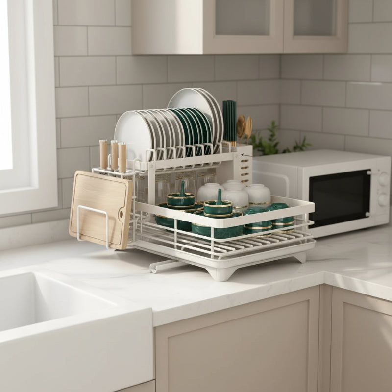 KITCHENFORM – Foldable stainless steel dish rack, space-saving design for modern kitchens 3