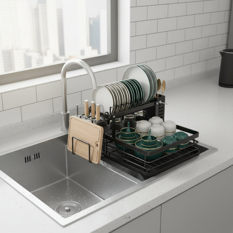 KITCHENFORM – Foldable stainless steel dish rack, space-saving design for modern kitchens 6