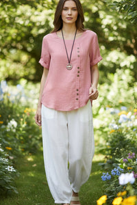 KELLYRA – Women’s Short-Sleeve Blouse with Clean Round Neck and Minimal Design