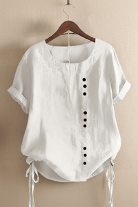 Kelly - Short-Sleeved Plain Blouse with Round Neckline for Effortless Style 1