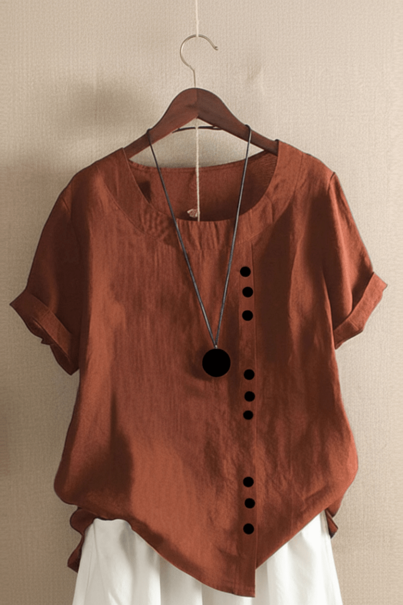 Kelly - Short-Sleeved Plain Blouse with Round Neckline for Effortless Style 2