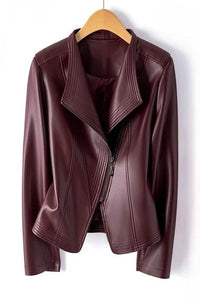 Marcella - Women's Genuine Leather Jacket with Asymmetrical Zip & V-Collar 0