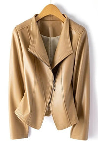 Marcella - Women's Genuine Leather Jacket with Asymmetrical Zip & V-Collar 5