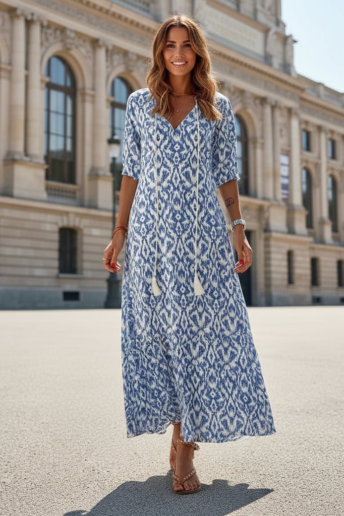 Patrice - Women's A-Line Maxi Dress with V-Neck and Vibrant Prints for Summer 0