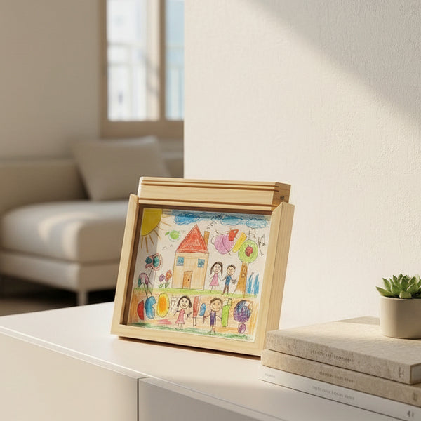 SKETCHBOX – Display frame in wood look with built-in storage space 1