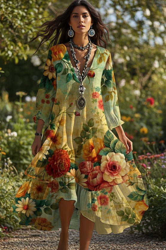 Samantha - Women's Vintage Boho V-Neck Maxi Dress for Summer Elegance 0