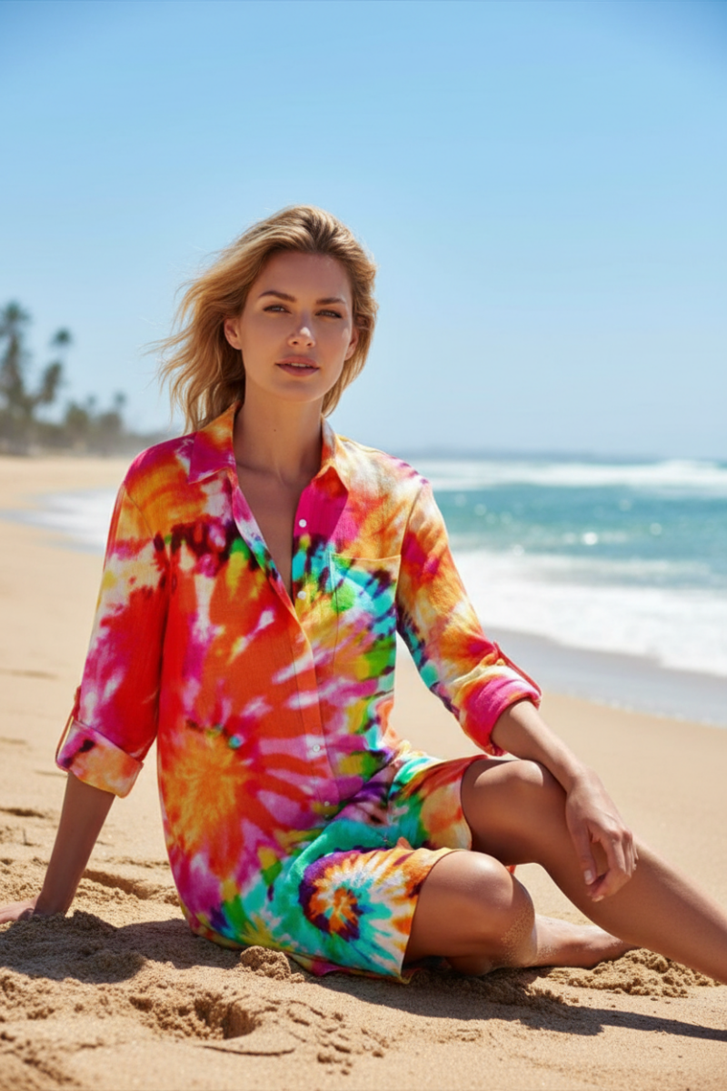 VALÉNORA – Women’s Long Summer Shirt with Button Closure and Practical Pockets