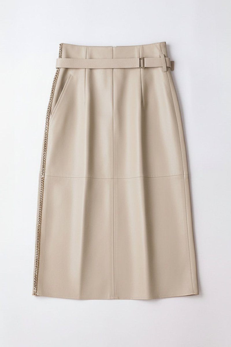 Vella - High-Waisted Sheepskin Leather Skirt with Asymmetrical Design & Pockets 1