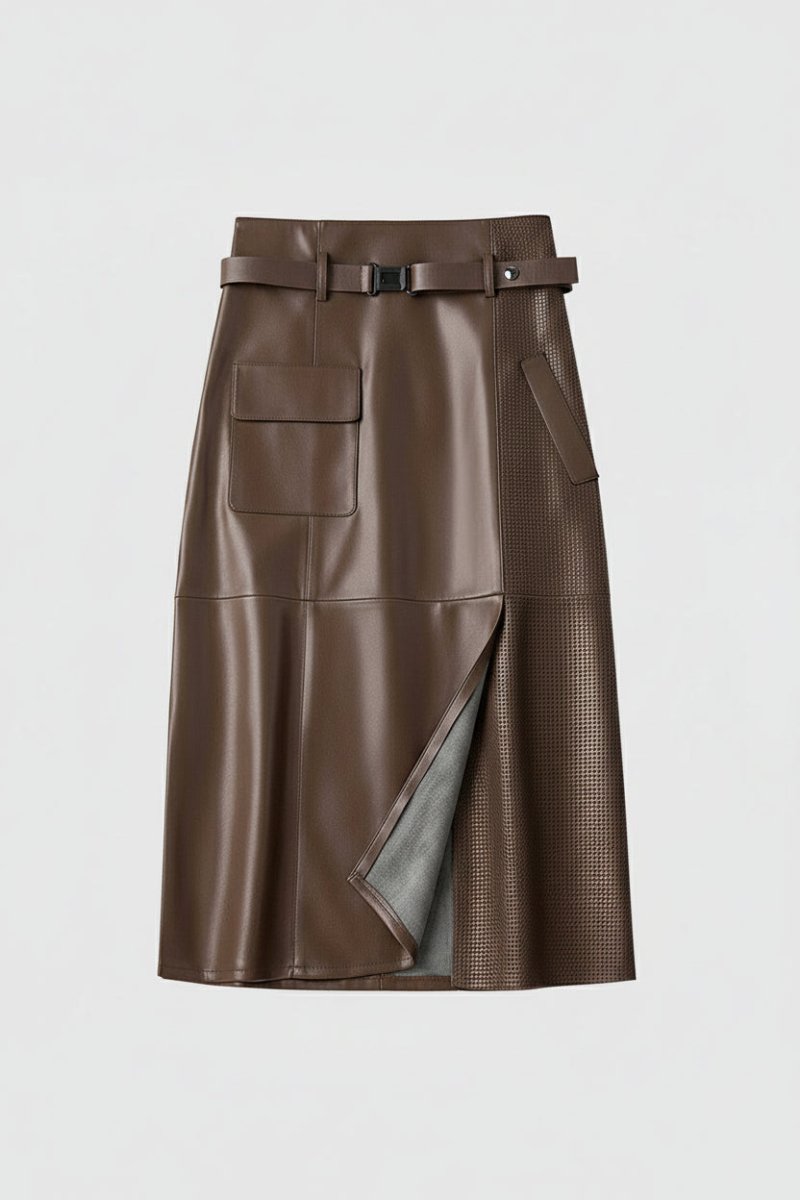 Vella - High-Waisted Sheepskin Leather Skirt with Asymmetrical Design & Pockets 2