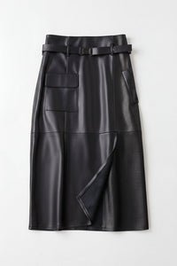 Vella - High-Waisted Sheepskin Leather Skirt with Asymmetrical Design & Pockets 4