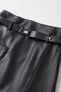 Vella - High-Waisted Sheepskin Leather Skirt with Asymmetrical Design & Pockets 6